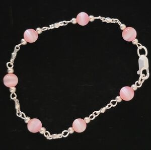 Darling Sterling Silver (925) and Pink Cats-Eye Bracelet